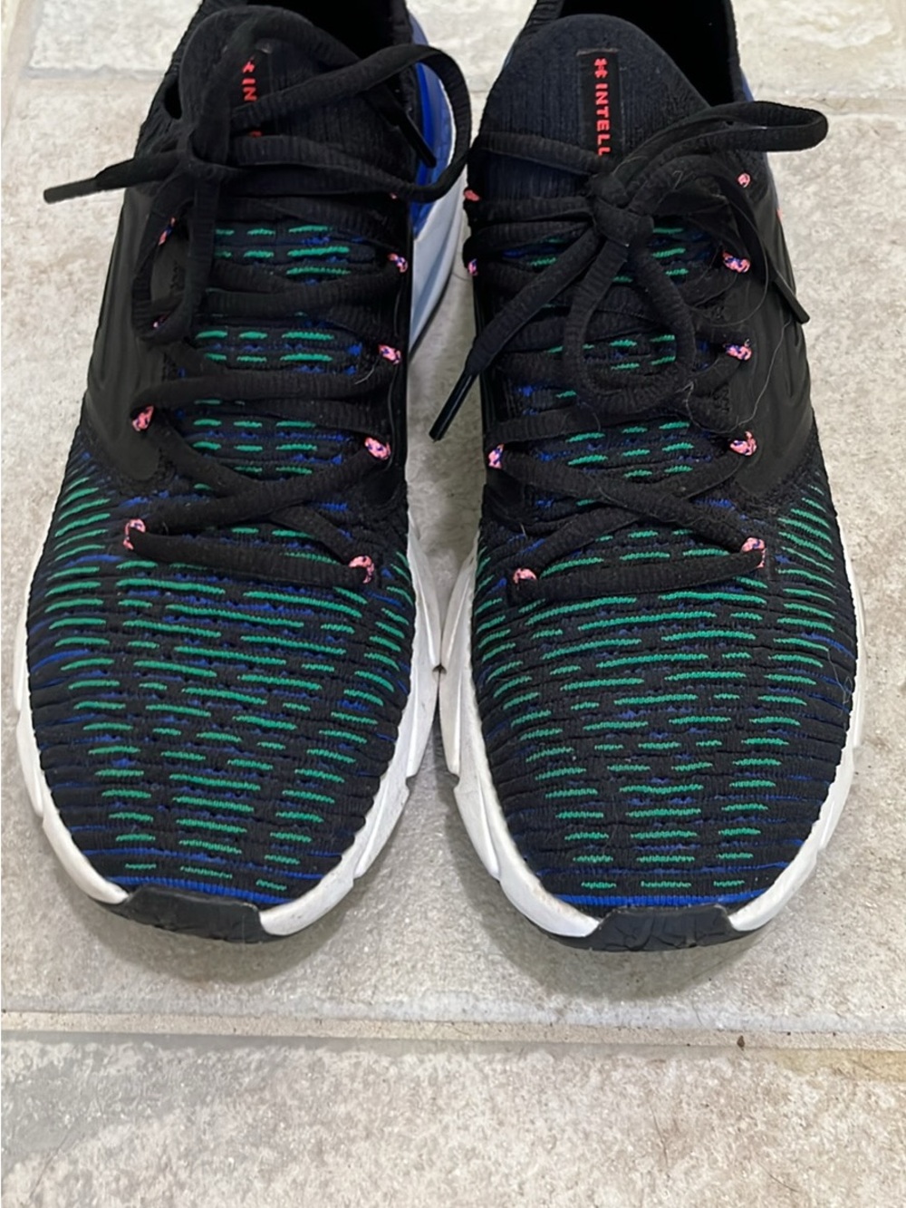 Under Armour Women's Black Knit Trainers with Green & Blue Accents